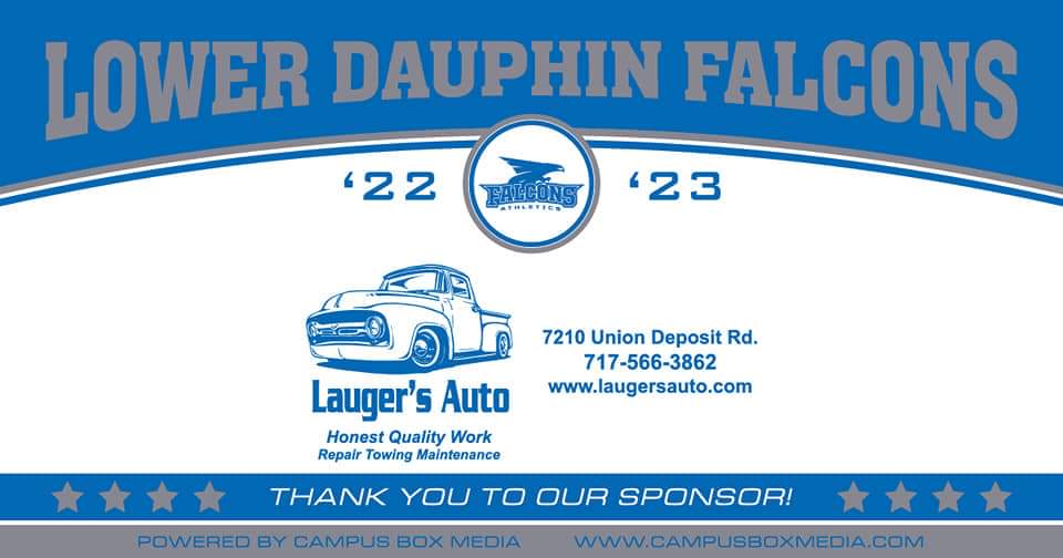 Lower dauphin falcons, sponsporship from Lauger's.